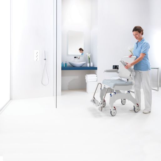 Aquatec Ocean Ergo XL Shower Commode with Collection Pan, Lid, and Pan Support Guide Rail
