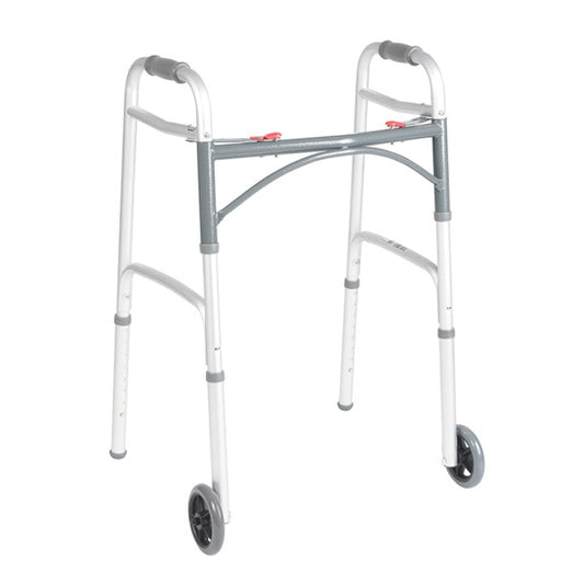 Deluxe Folding Adult Walker, Two Button with 5" Wheels