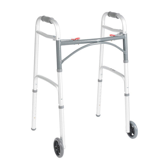 Deluxe Folding Youth Walker, Two Button with 5" Wheels