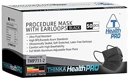 Thinka Procedure Mask  w/earloops Healthpro Level 1 black