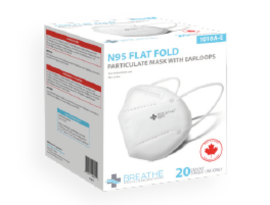N95 Flat Fold Particulate Mask with Earloops MADE IN CANADA