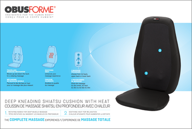 ObusForme Deep Kneading Shiatsu Massage Cushion with Heat BC